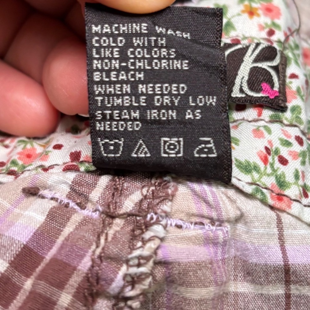 Y2K VTG Mcbling Plaid Low Rise Ruched Side Tie Shorts Brown Purple Size 5/6 Indi - Picture 6 of 14